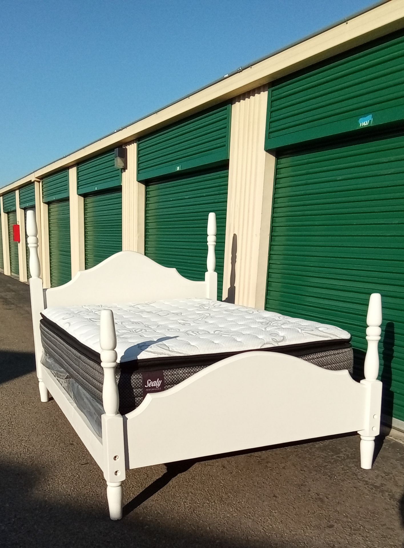 QUEEN BED FRAME WITH BOX SPRING AND MATTRESS