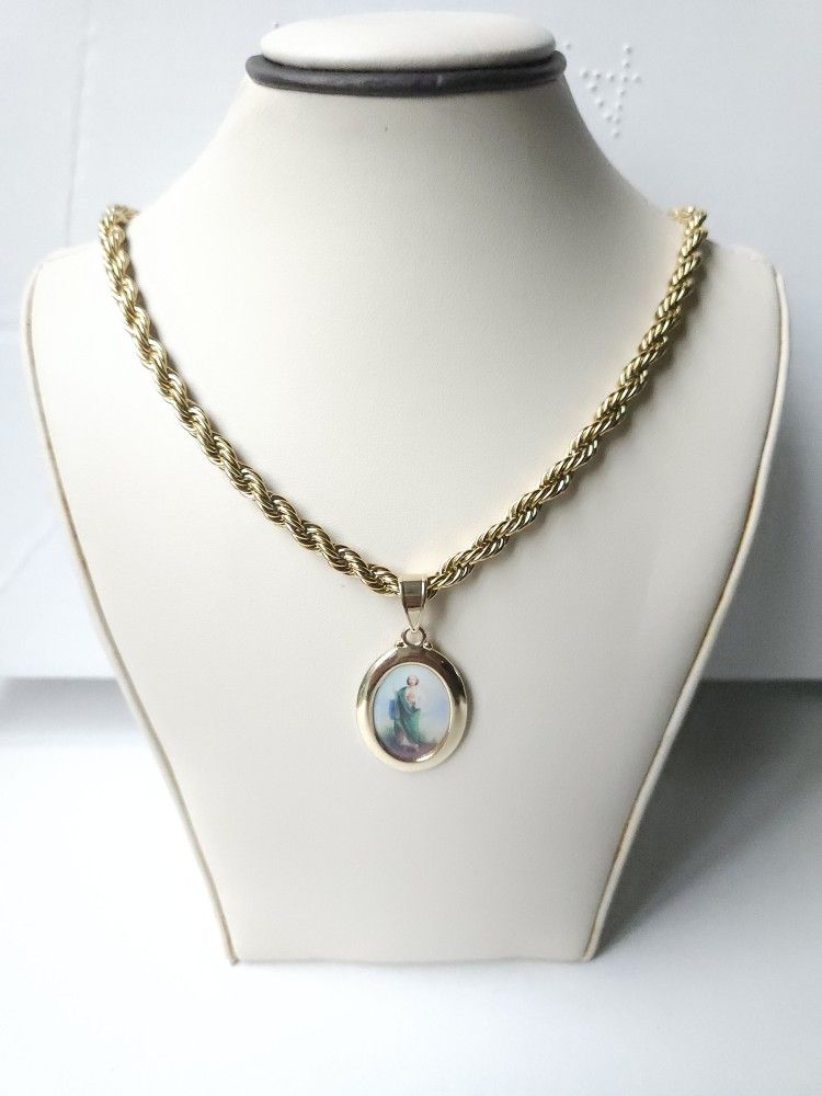 Gold Stainless Steel Rope Chain necklace Pendant San Judas