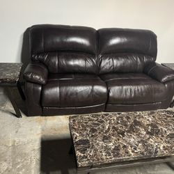 Leather Sofa With Center Table 2 End Tables 