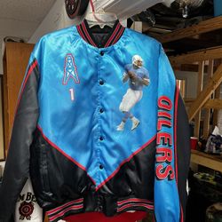 VTG 90s NFL HOUSTON OILERS WARREN MOON #1 STARLINE FANIMATION SATIN JACKET Sz M