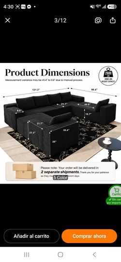 Black Corduroy U-Shaped Modular Sectional Sofa