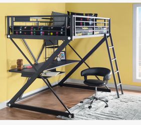 Full size loft bed with desk