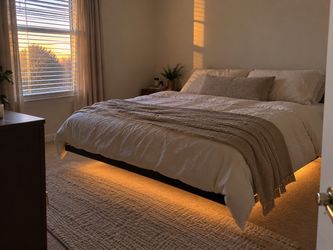 Queen Modern Floating Platform Bed Frame with LED Underlighting