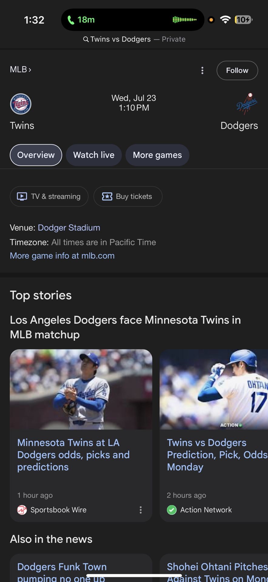 Los Angeles Dodgers 7/23 Tickets