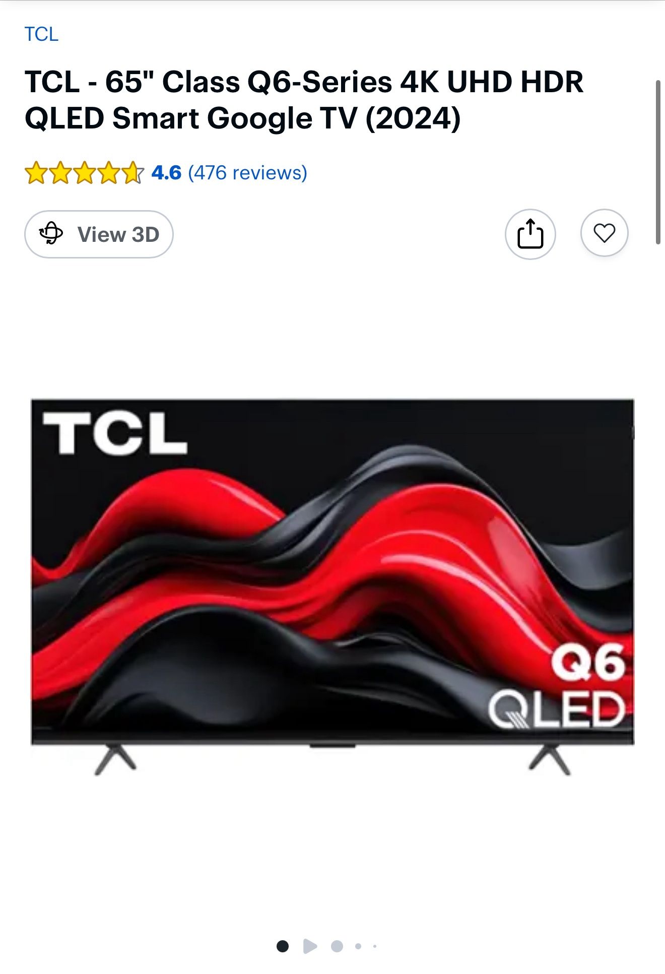 TCL - 65" Class Q6-Series 4K UHD HDR QLED Smart Google TV (2024)