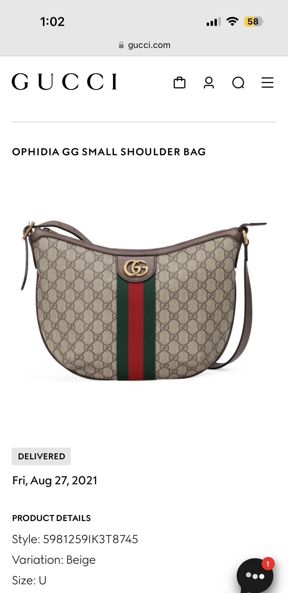 Authentic Gucci GG Ophidia Small Half Moon Hobo Crossbody | Brown/Cream | With Dust Bag & Box