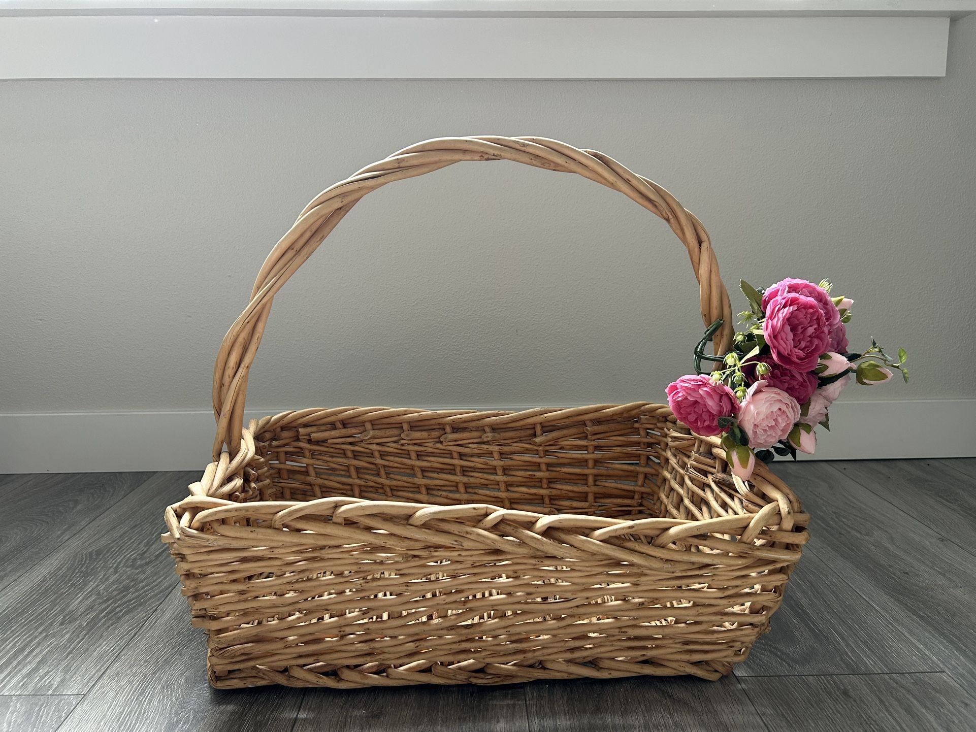 Natural Large Decorative Wicker Woven Basket for Picnics, Photography or Decor