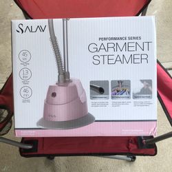 Brand new Salav garment steamer in box and two steam irons.