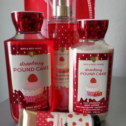STRAWBERRY POUND CAKE SET BY BATH & BODY WORKS, IN GIFT BAG!