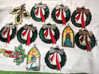 Vtg. Leonard And Kurts Adler Stained Glass/Acrylic Christmas Ornaments