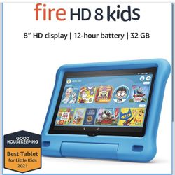 Fire HD 8 Kids tablet, 8" HD display, ages 3-7, 32 GB, includes a 1-year subscription to Amazon Kids+ content, Blue Kid-Proof Case, (2020 release)