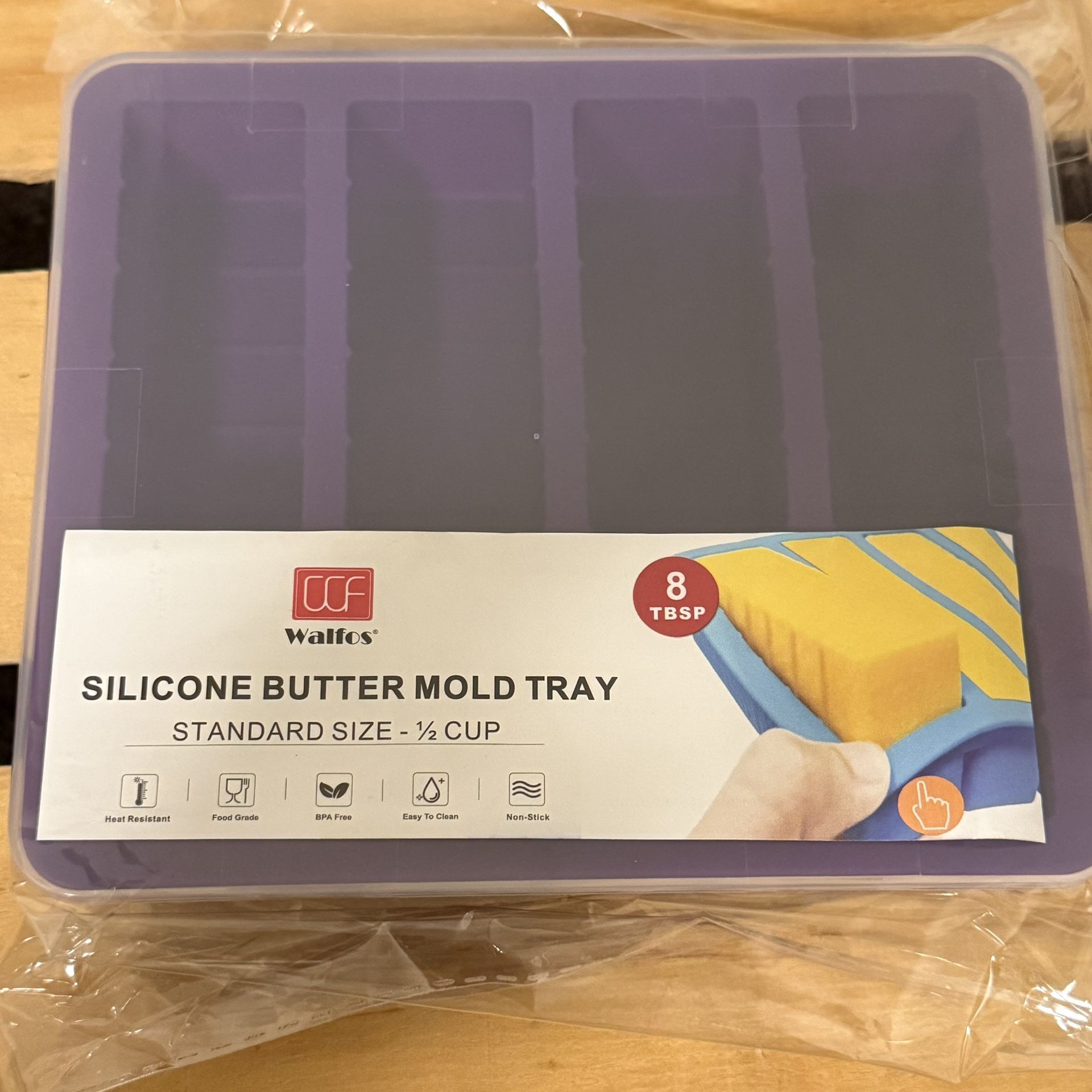 Walfos Food Grade Silicone Butter Mold with Lid, Standard Size Cavity Holds 1/2 Cup