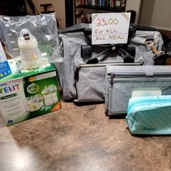 Ruvalino Tote, Kopi baby portable changing station, 7 bottles, all new, $25.00 for all, see pictures and details