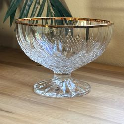 Vintage Cristal D’Arques Durand Longchamp Gold Large Pedestal Bowl • Heavy Footed Centerpiece