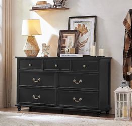 ( small damage) Joaxswe Farmhouse 54" 7 Drawers Dresser for Bedroom, Wide Chest of Drawers w/ 4 Wooden Legs, Vintage Large Closet Storage Dressers Org