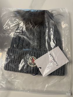 Moncler Cable Knit Beanie with Fur Pom