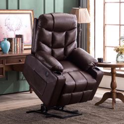 Mcombo Power Lift Recliner Chair for Elderly, 3 Positions, 2 Side Pockets and Cup Holders, USB Ports, Faux Leather 7288