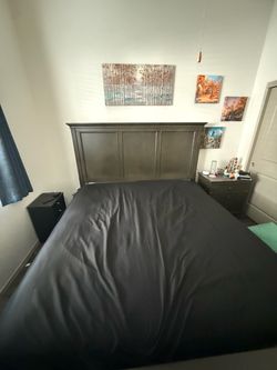 Dark Gray/brown Wood Bed Frame with Headboard