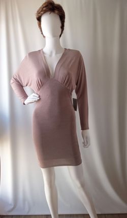 Mauve Long Sleeve Deep V Bodycon Dress