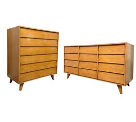 Vintage Mid Century Modern Dresser Set Dovetailed Drawers by Kent Coffey