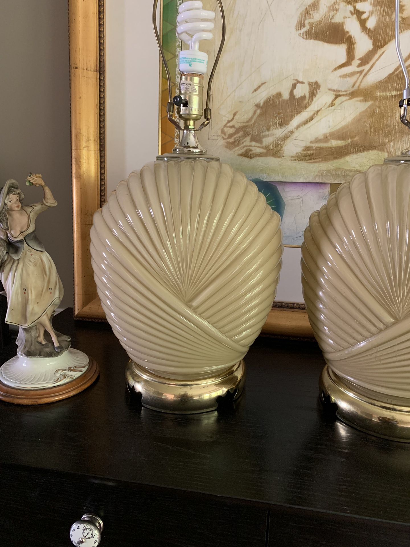 Vintage ribbed glass lamps - a pair