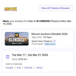 TICKETS Mecum auctions Glendale AZ