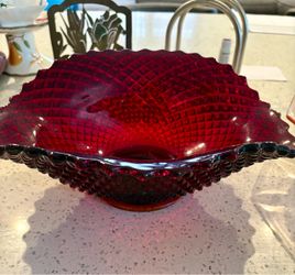 Ruby Red Diamond Point Glass Bowl