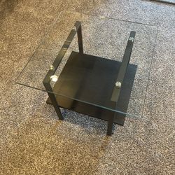Glass, Metal, And Wood Side Table