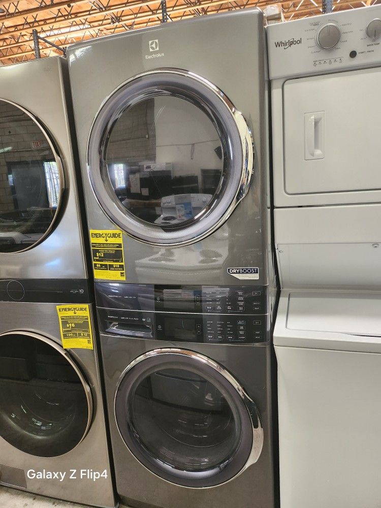 Electrolux Stackable Gas Front Load Washer And Dryer Stainless Steel New