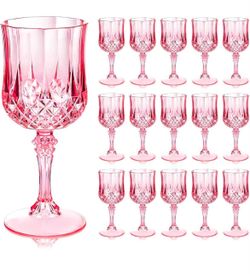 New - 48pcs Pink Plastic Wine Glasses