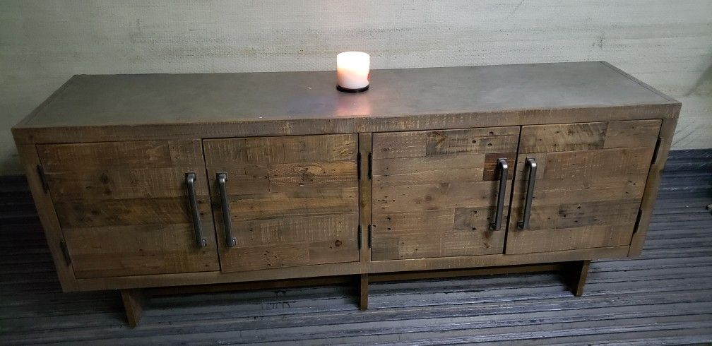 Signature Design by Ashley Mozanburg Rustic TV Stand Fits TVs up to 70", 2 Double Door Cabinets and Storage Shelves, Brown