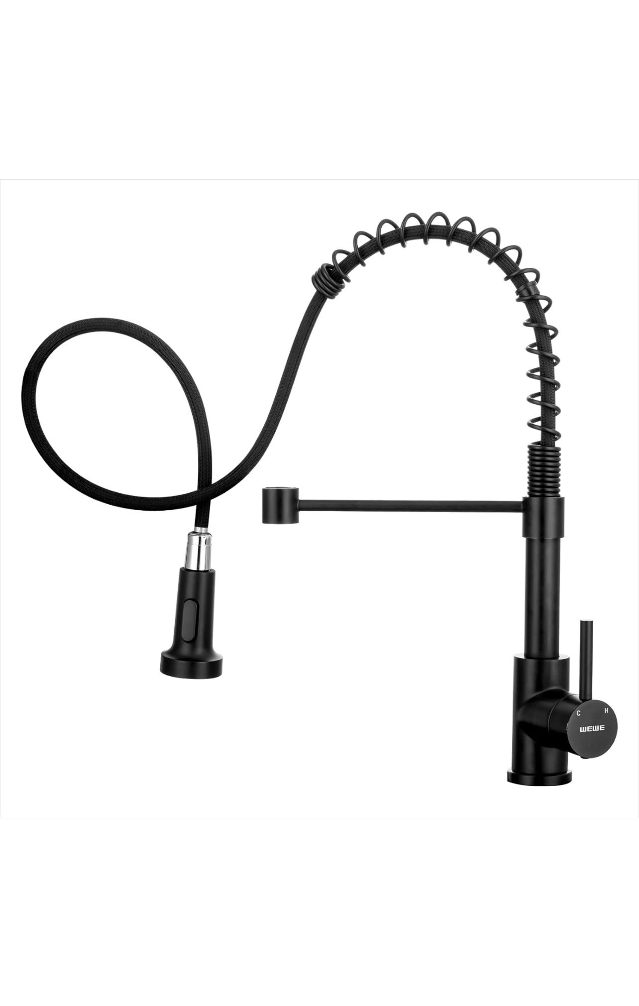 WEWE Kitchen Faucet Black Stainless Steel Commercial Spring Kitchen Faucet with Pull Down Sprayer