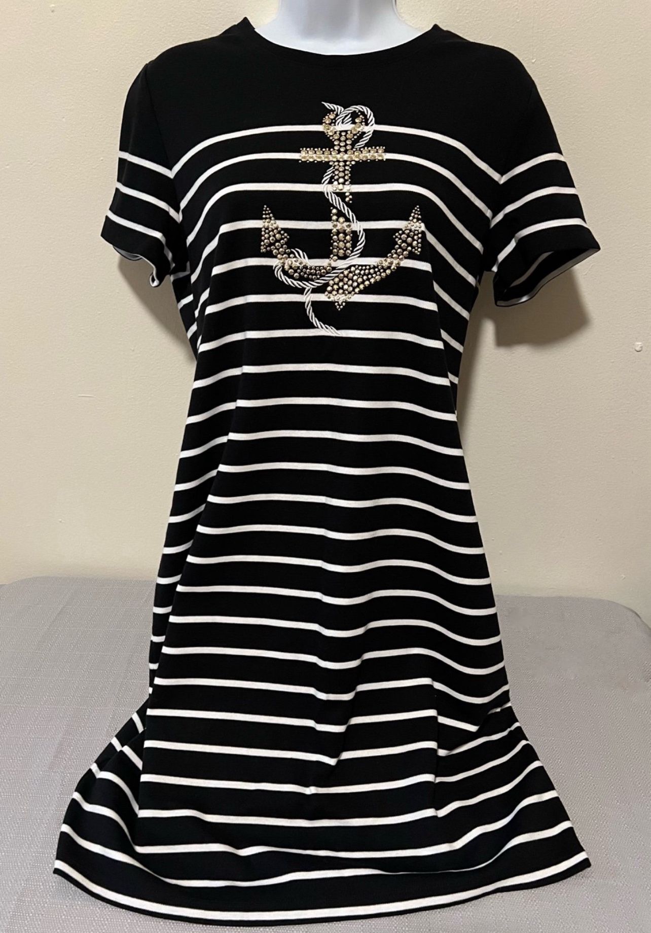 Karen Scott Sailor Stripe & Gem Dress Size Medium