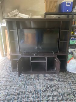 Faux Cherrywood Entertainment Center with TV