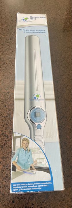 UV-C Sanitizer Wand, featuring a silver-colored design and a digital https://offerup.com/redirect/?o=ZGlzcGxheS5JdA== is designed to kill germs, bacte
