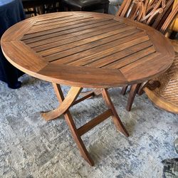 Teak Round Table 36” Wide 30” High  Folds Up