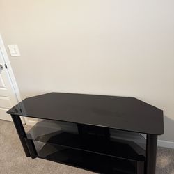 Black Glass Corner TV Stand with 2 Shelves, Open Storage, Modern Style