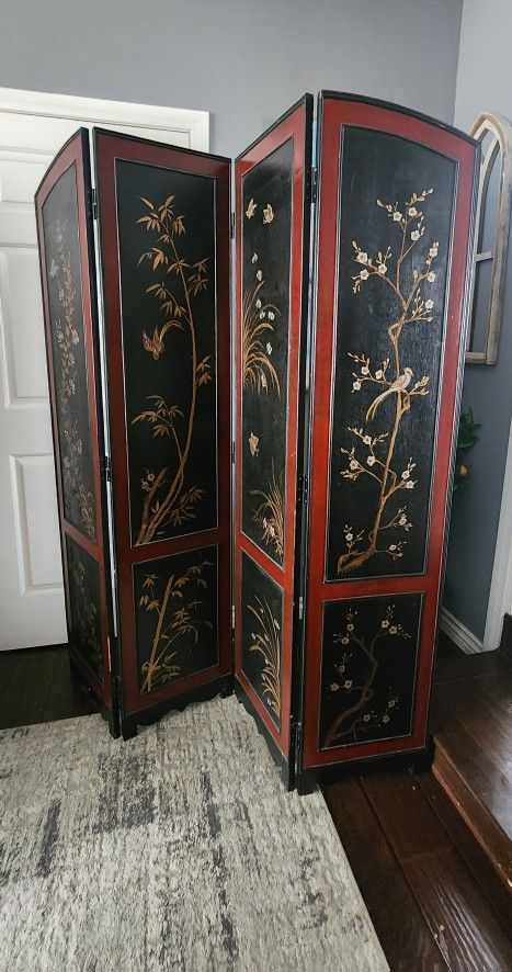 Vintage Oriental 72" x 64" Four 4 Panel Room Divider
