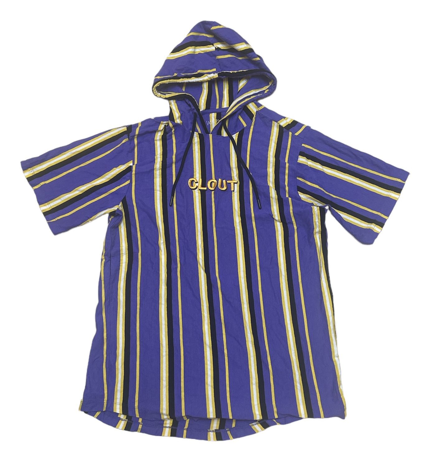 Vox Populi Sweatshirt Men’s XL Purple Yellow Striped Clout Short Sleeve Hoodie