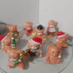 9pc Collection Homco Vintage Porcelain Mini Teddy Ornaments 