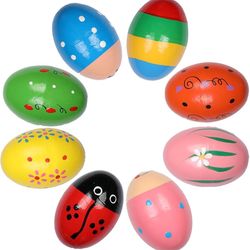8PCS Wooden Percussion Eggs, Colorful Musical Easter Maracas Egg Shakers