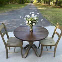 3’ Solid Hardwood Round Dropleaf Pedestal Table with 2 Matching Chairs