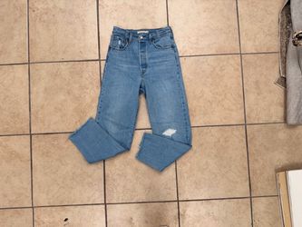 Levi's Ribcage Straight Ankle Denim Jeans Womens Size 28 Distressed Raw Hem