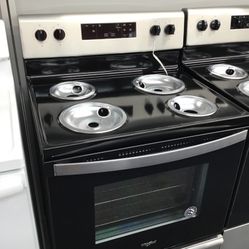 Whirlpool Coil Top Black And Stainless Steel Range. 1 year Warranty 