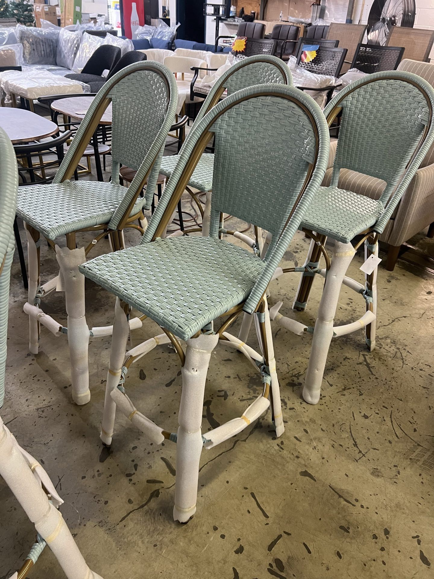4-Piece 45.75 in. Yellow Aluminum French Outdoo Bar Stool with Light Teal Faux Rattan Bamboo Finish & 300 lbs. Capacity $140