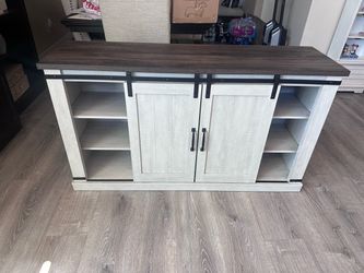 Farmhouse TV Stand  Entertainment  Cabinet with Sliding Barn Doors