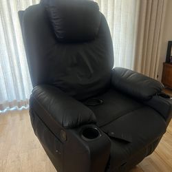 Black Leather Recliner with Remote