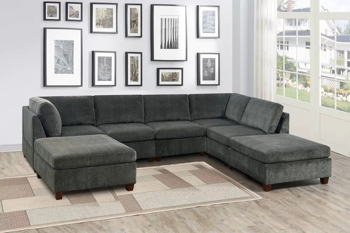 Brand New Dark Grey Super Plush Chenille Modular Sectional Sofa 
