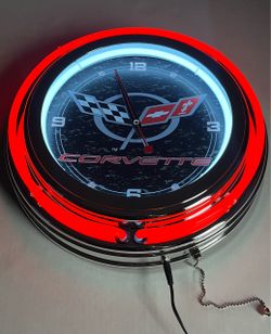 Corvette Neon Wall Clock, real glass neon for garage, bar, man cave