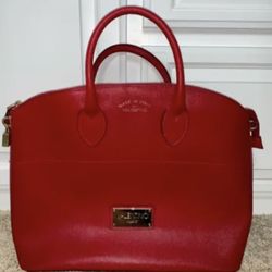 Red Valentino BRAVIA Rubino Saffiano Leather Large Bag – Authentic